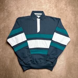 AZ SPort Vintage 90s Striped Rugby Sweatshirt Blue Long Sleeve Men's M Retro